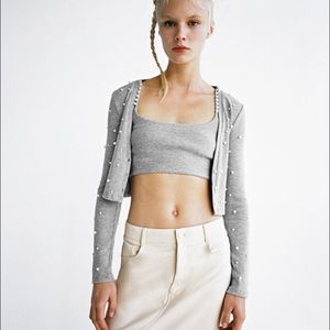 ZARA pearl bralette and matching cardigan